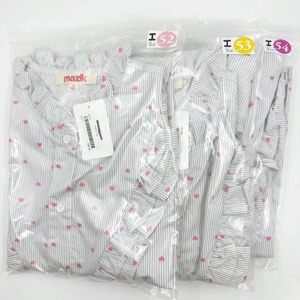 Long Sleeve Cotton Button Up Blouse White Gray Pinstripe Heart Ruffle Small - Picture 10 of 10